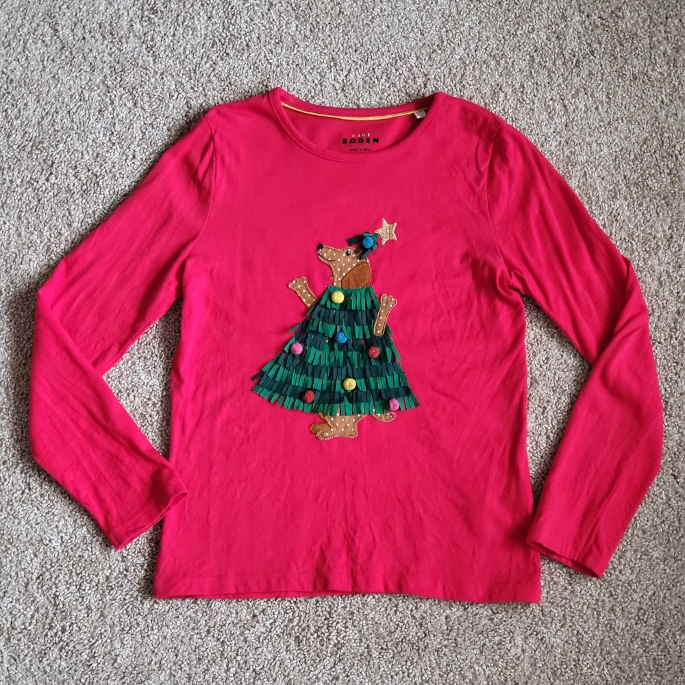 ♥️EUC♥️ BODEN GIRLS RED CHRISTMAS TREE TOP